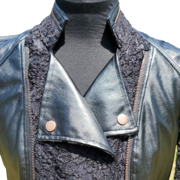 Streetwear Society Black Vegan Leather Lace Zipper Goth Rocker Cropped J… - Picture 3 of 15